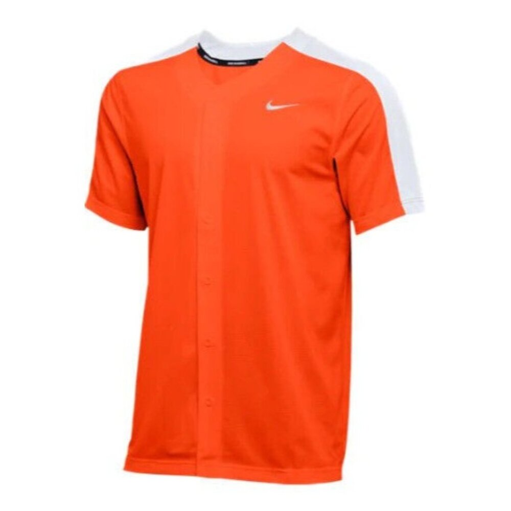 Nike Men's Stock Vapor Baseball Sportswear Gym Button Orange White Jersey Jacket